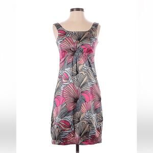 Shapes floral print satin sheath dress in pink, grey, tan, size small